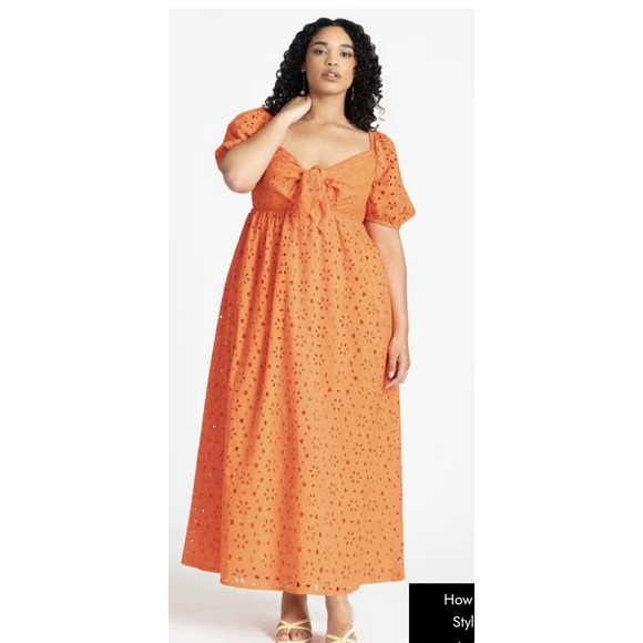 Eloquii Orange Tie Front eyelet Dress, Plus Size 20 - Picture 1 of 8